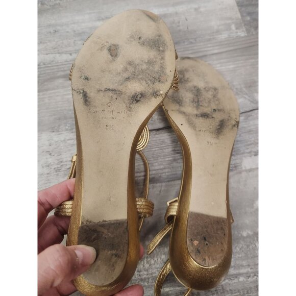 Kate Spade Women's Sz. 8 Becca Gold Braided Small Wedge Sandals - Picture 7 of 7